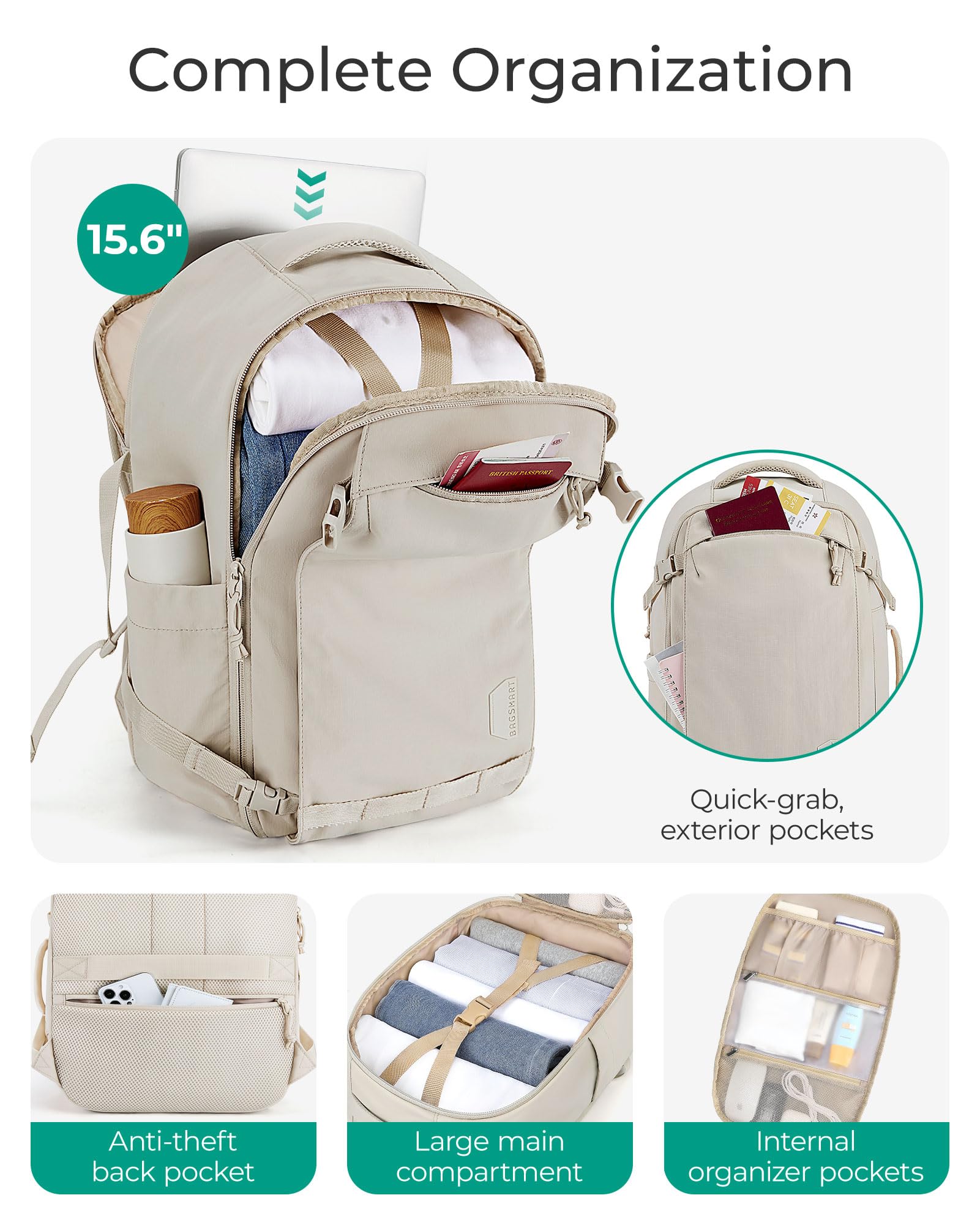 BAGSMART Travel Backpack Women, 15.6 Inch