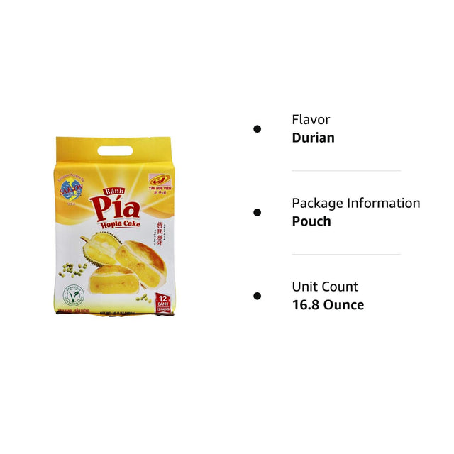 Banh Pia Hopia Cakes, 12 Count, Mungbean - Durian Flavor, 16.8 Ounce - Pinsot