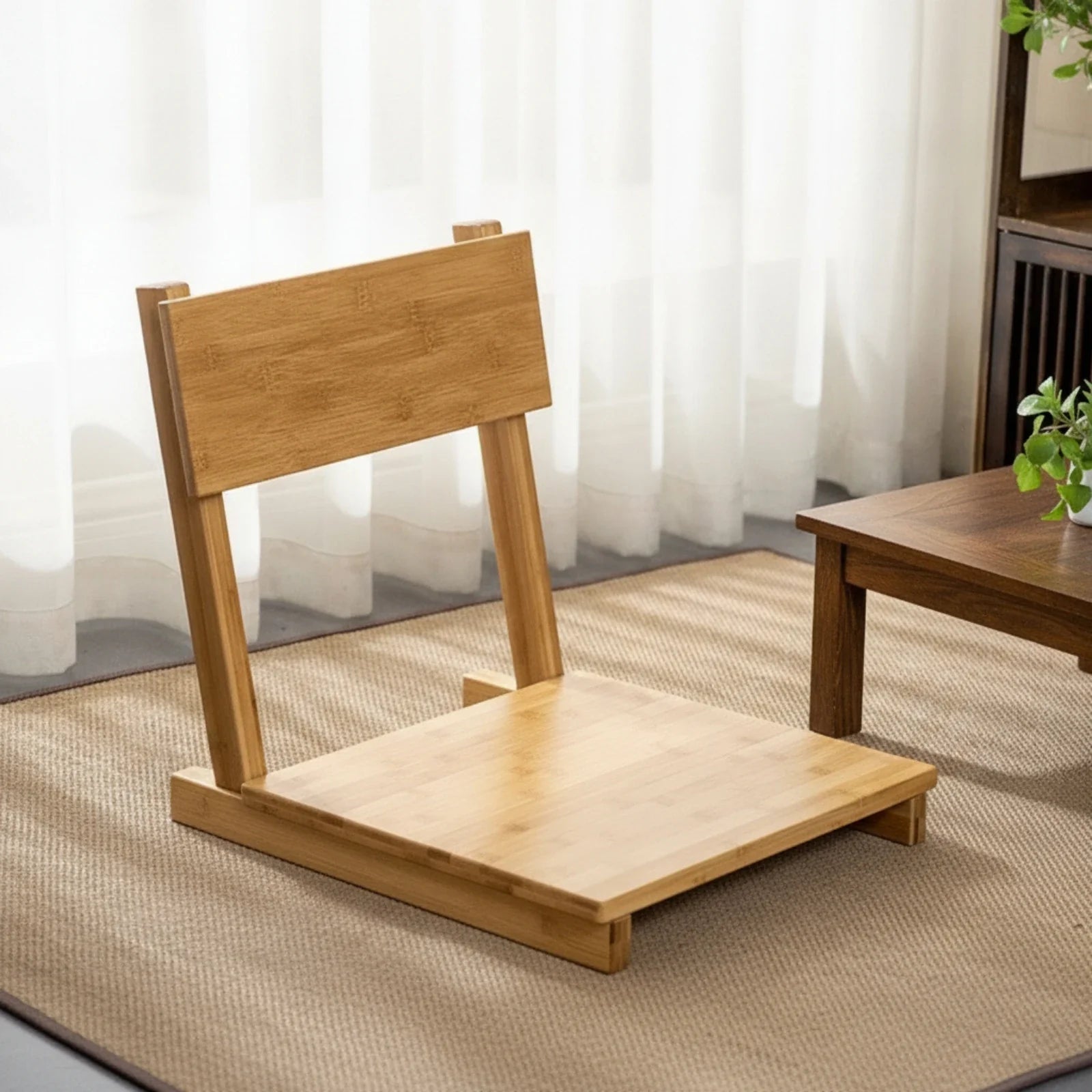 Bamboo Folding Floor Chair with Backrest – Japanese-Inspired Low-Profile Seat