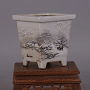 Chinese Snowscape Pastel Porcelain Flower Pots – Antique-Style Planters