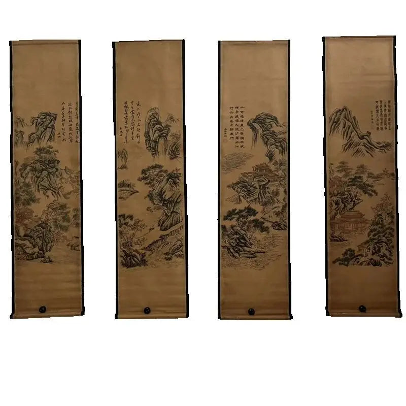 Chinese Ancient Paper Calligraphy Paintings Scrolls, Poems Famous Calligraphy landscape artists Four Map Art Decorative