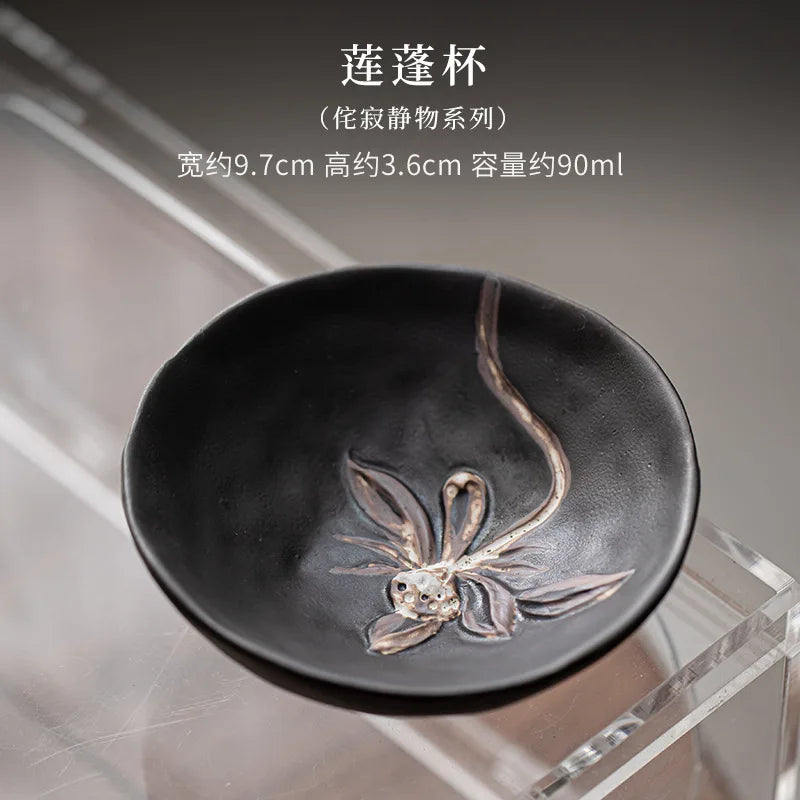90 ml Japanese Wabi-Sabi Ceramic Tea Cup – Handmade Lotus Master Cup