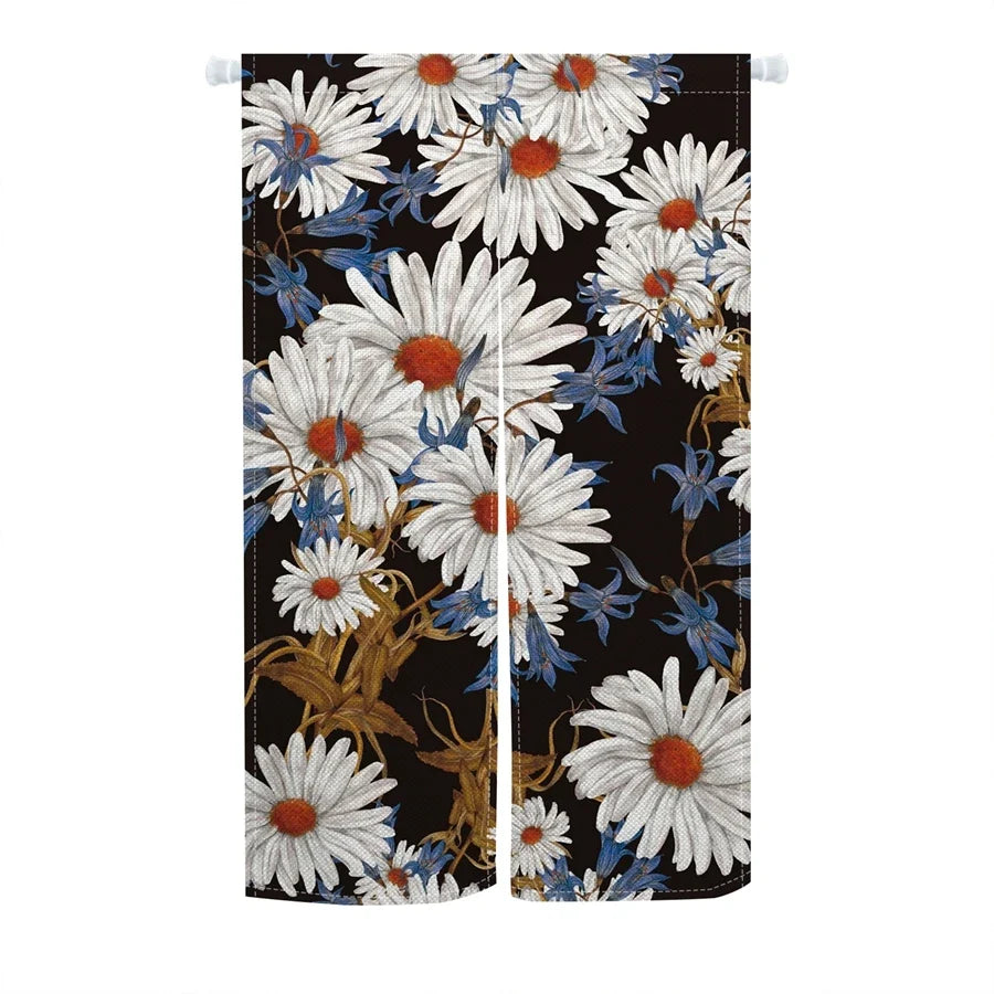 Japanese Ukiyo-e Floral Noren Door Curtain – Linen Blend Room Divider