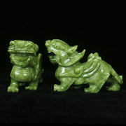 A Pair of Chinese Natural Jade Pixiu Statues Feng Shui