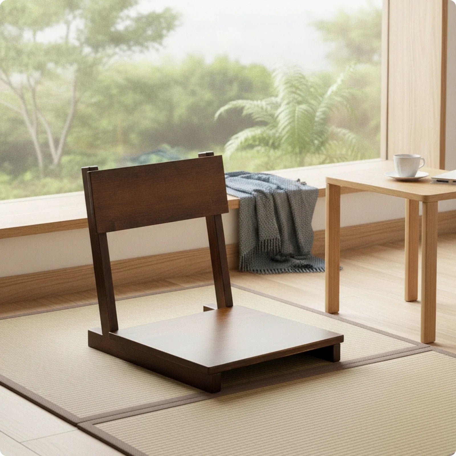 Bamboo Folding Floor Chair with Backrest – Japanese-Inspired Low-Profile Seat