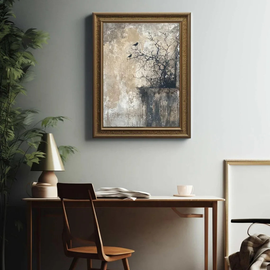 Tranquil Wabi‑Sabi Bird Wall Art – Textured Nature Print