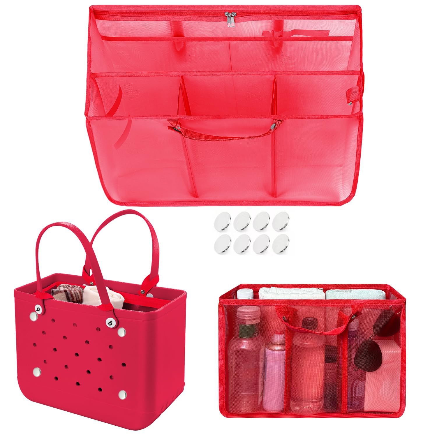 Beach Bag Organizer Insert with 8 Removable Metal Fasteners
