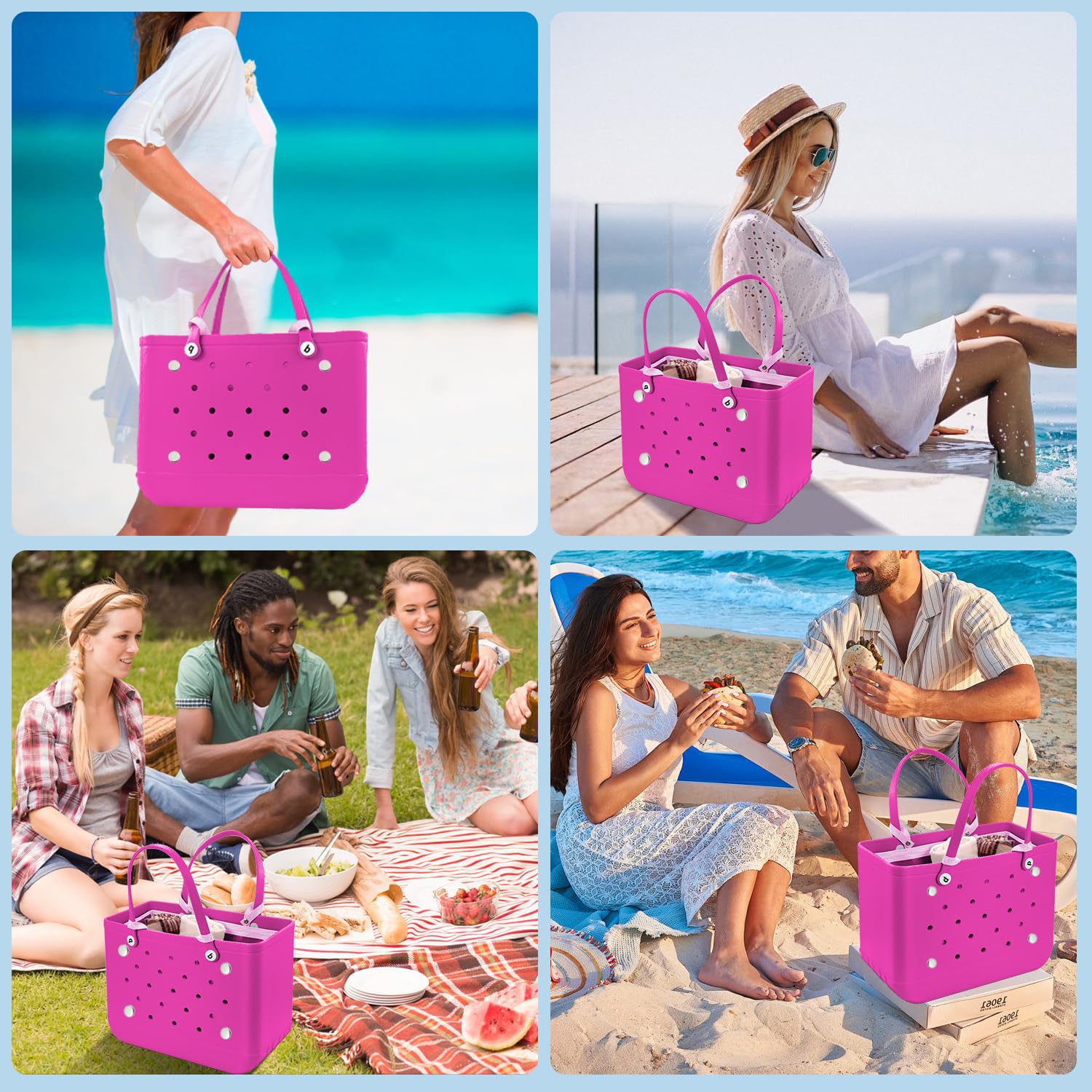 Beach Bag Organizer Insert with 8 Removable Metal Fasteners