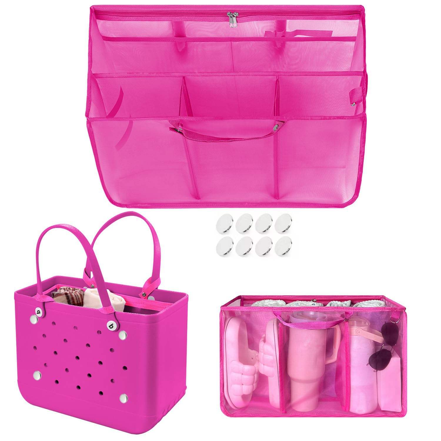 Beach Bag Organizer Insert with 8 Removable Metal Fasteners