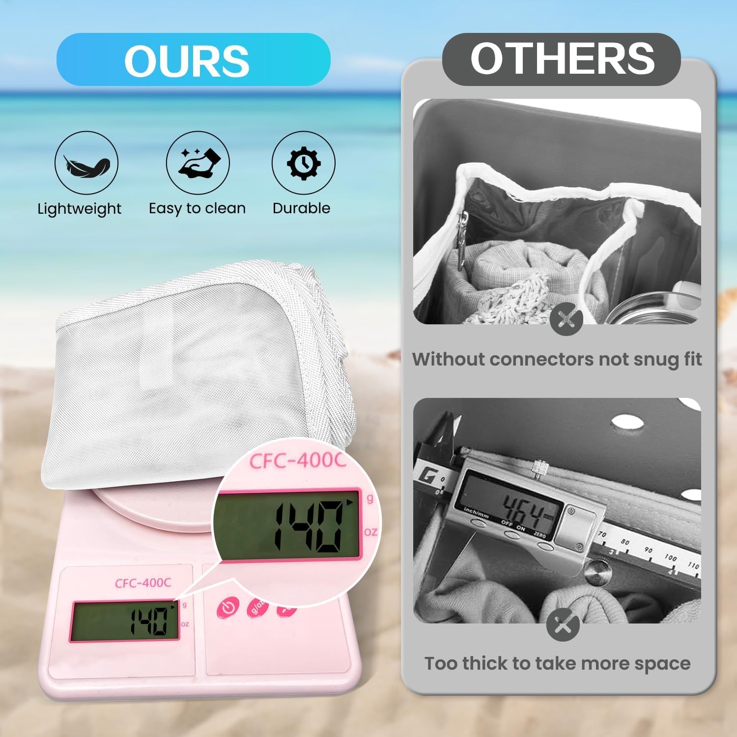 Beach Bag Organizer Insert with 8 Removable Metal Fasteners