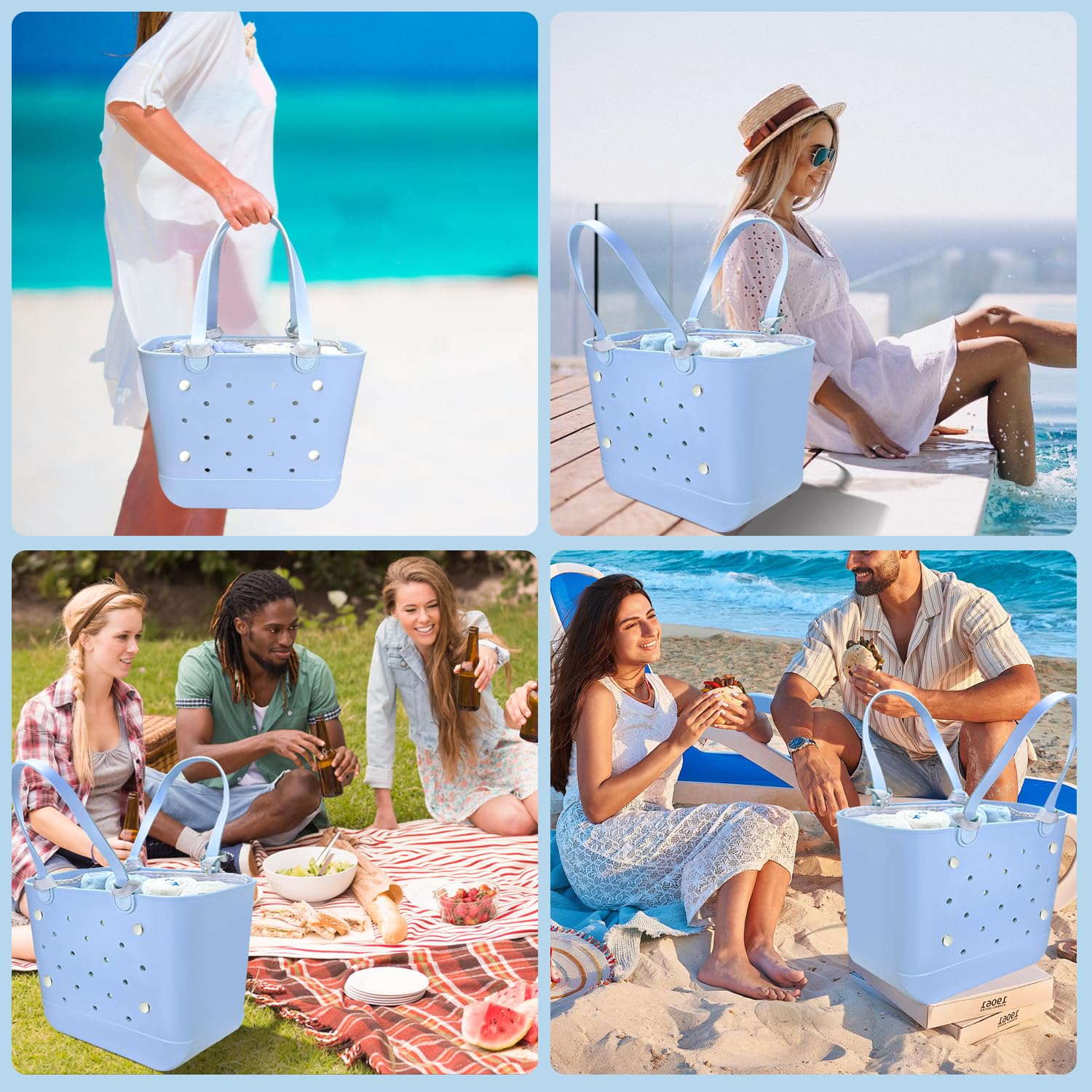 Beach Bag Organizer Insert with 8 Removable Metal Fasteners