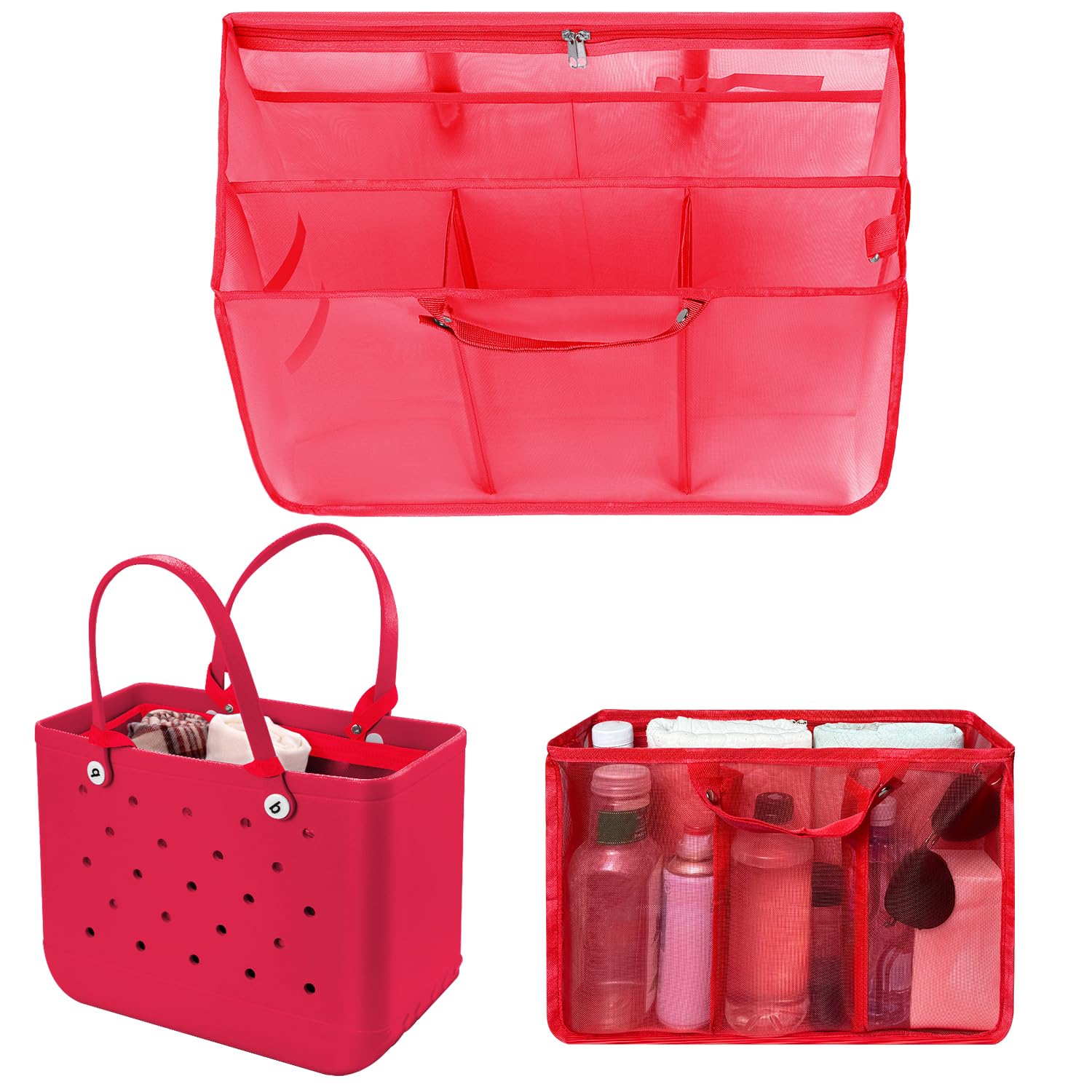 Beach Bag Organizer Insert with 8 Removable Metal Fasteners
