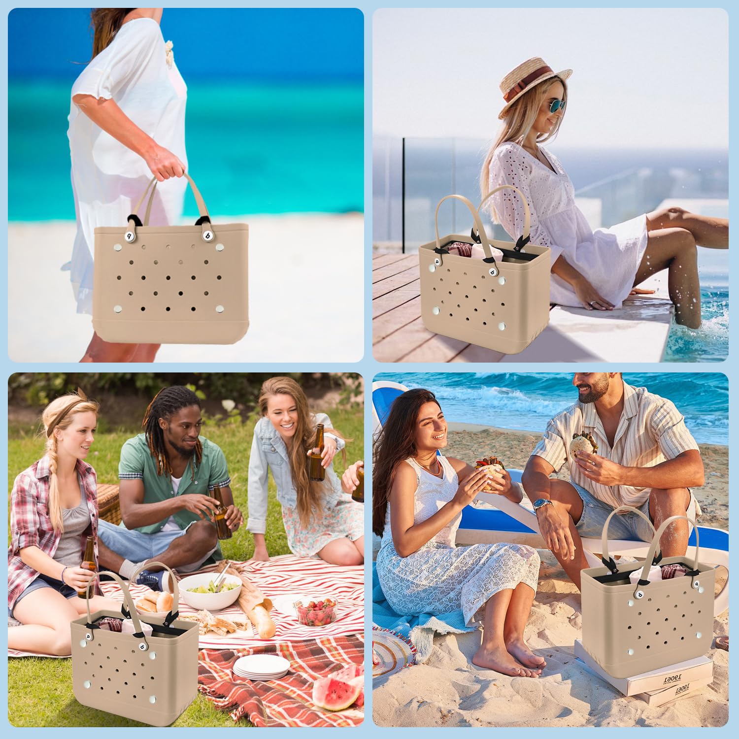 Beach Bag Organizer Insert with 8 Removable Metal Fasteners