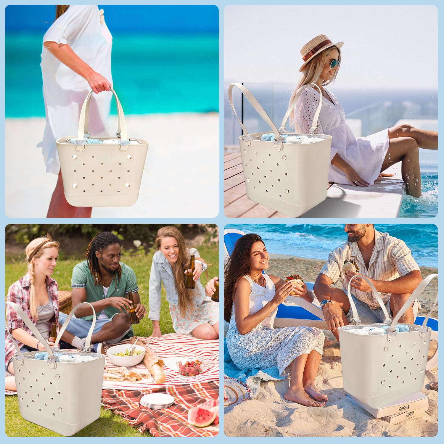 Beach Bag Organizer Insert with 8 Removable Metal Fasteners