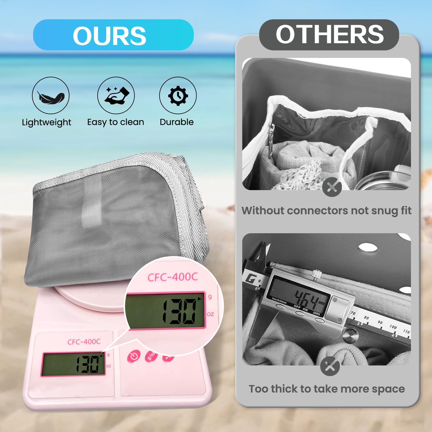 Beach Bag Organizer Insert with 8 Removable Metal Fasteners