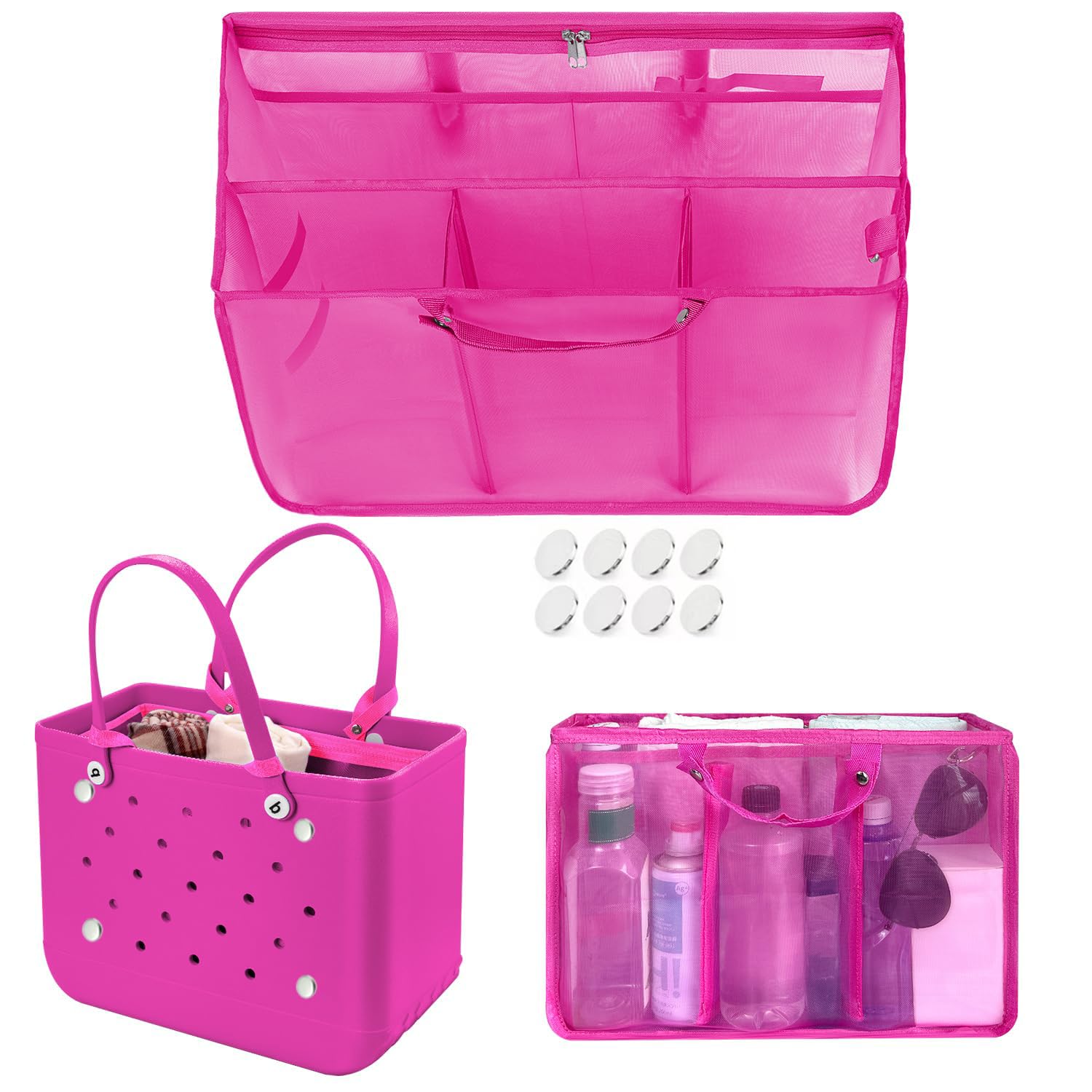 Beach Bag Organizer Insert with 8 Removable Metal Fasteners