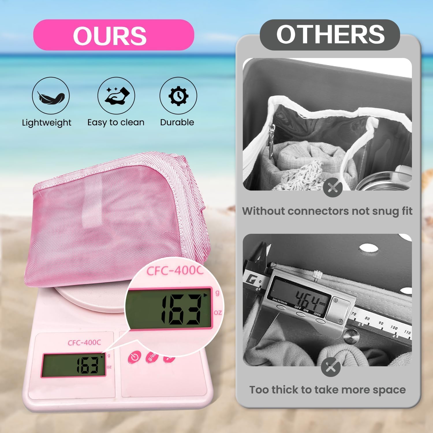 Beach Bag Organizer Insert with 8 Removable Metal Fasteners