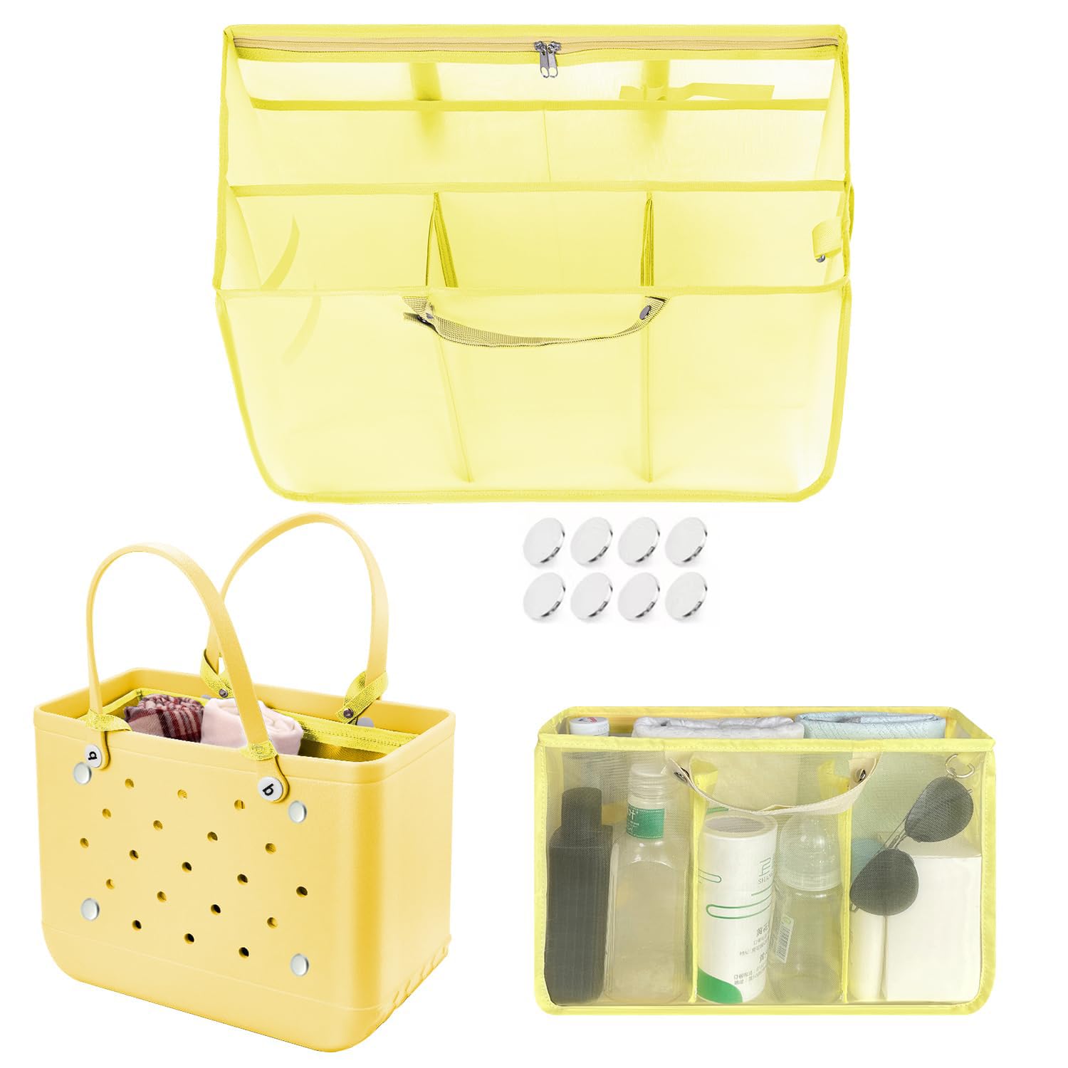 Beach Bag Organizer Insert with 8 Removable Metal Fasteners