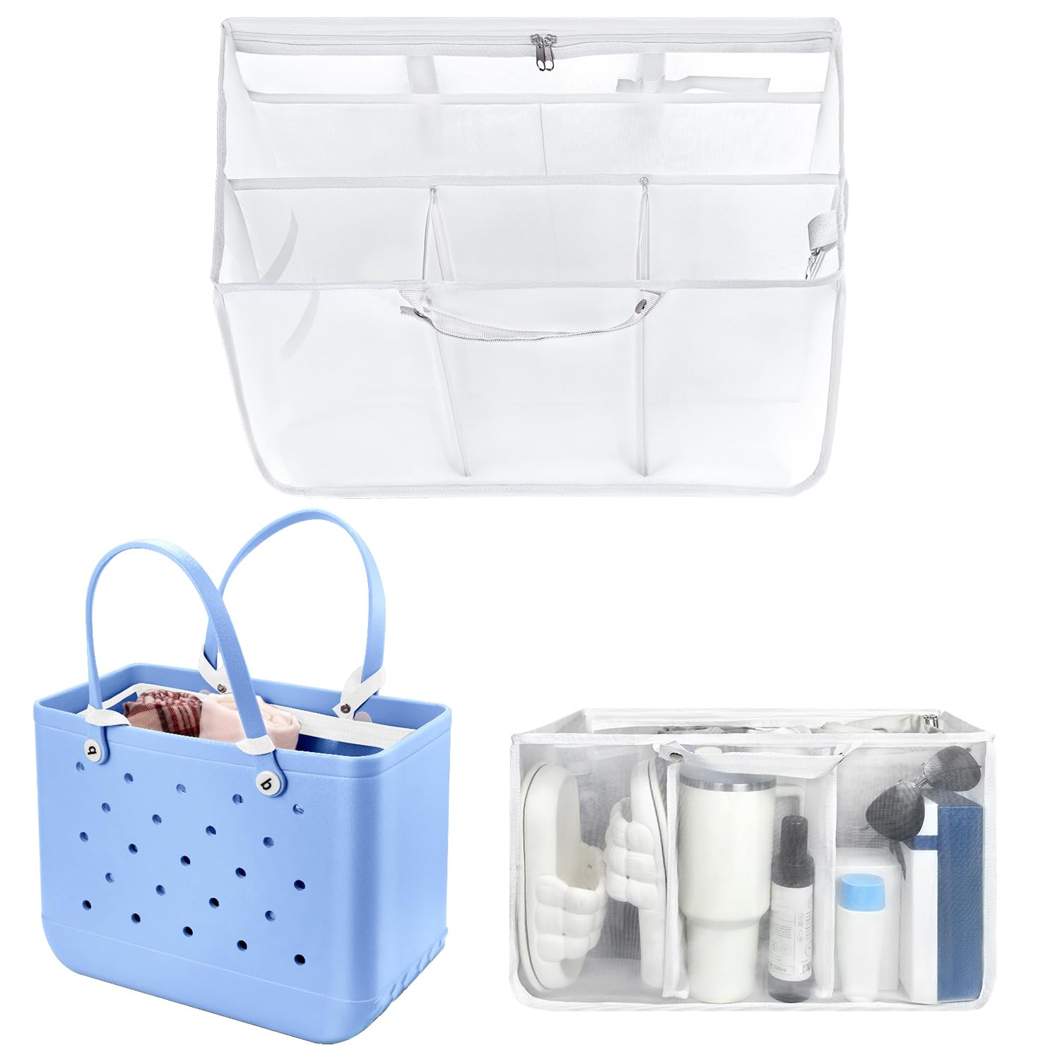 Beach Bag Organizer Insert with 8 Removable Metal Fasteners