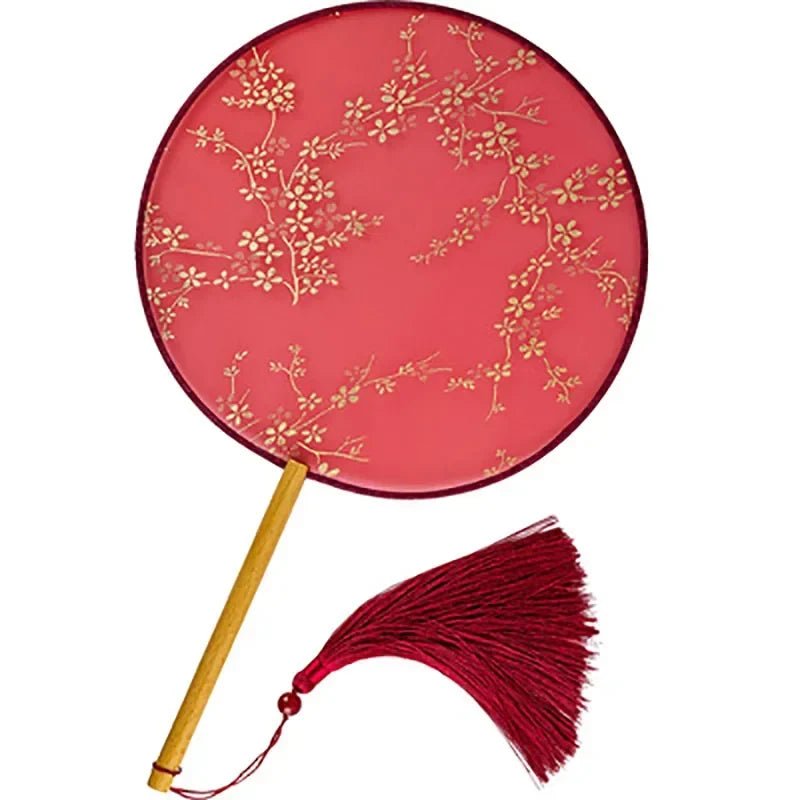 Translucent Silk Chinese Round Hand Fan, Floral Design