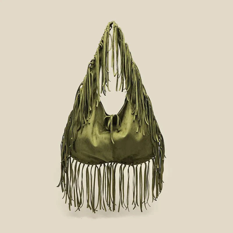 Boho Style Fringe Rivet Crossbody Bag