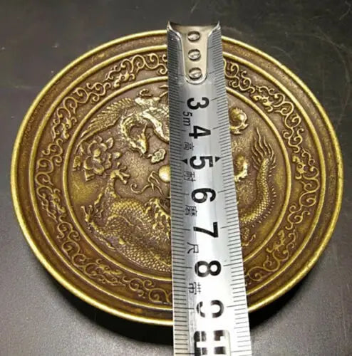 Old Brass Dragon & Phoenix Dish Plate – Asian Home Decor Collectible