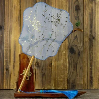 Translucent Silk Chinese Round Hand Fan, Floral Design