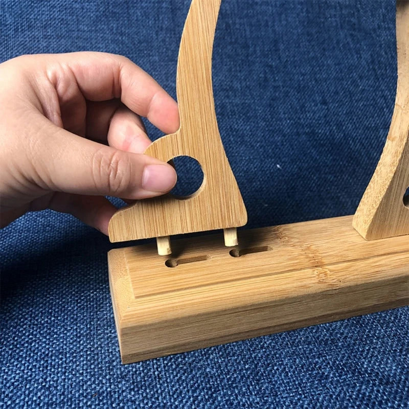 Elegant Chinese Style Bamboo Fan Stand Holder Bracket Rack for Home Office Decor