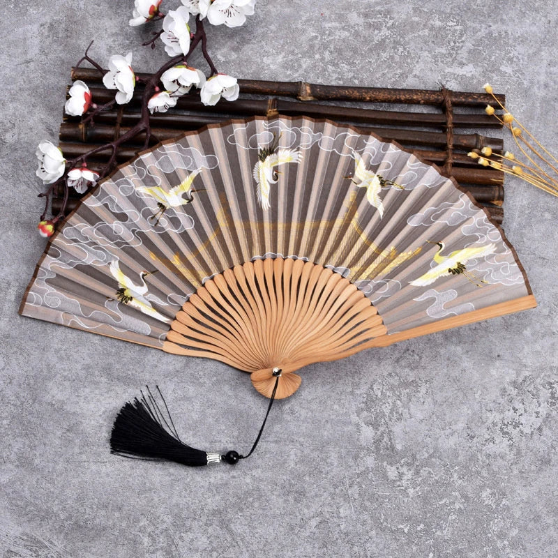 Vintage Bamboo & Silk Folding Hand Fan – Art Floral Design