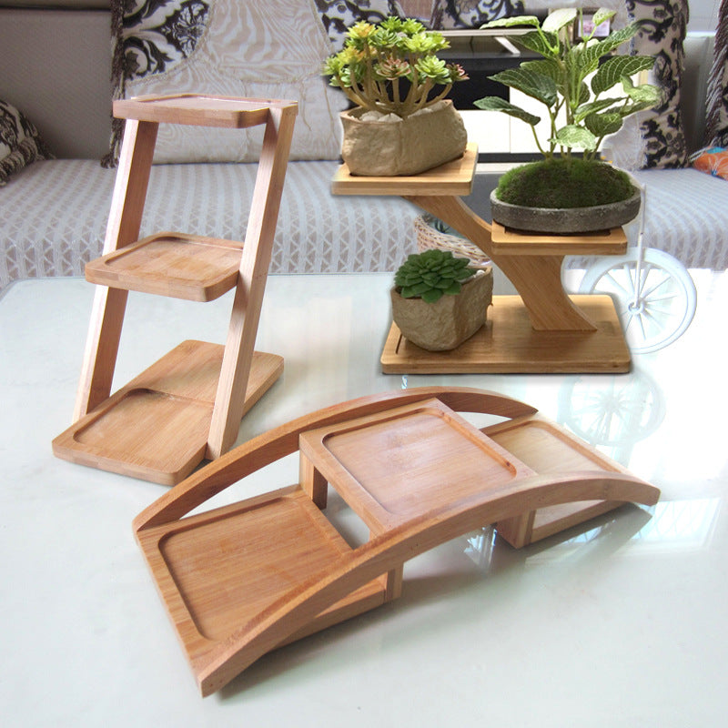 Small Multi-Tier Wood Plant Stand for Balcony Office