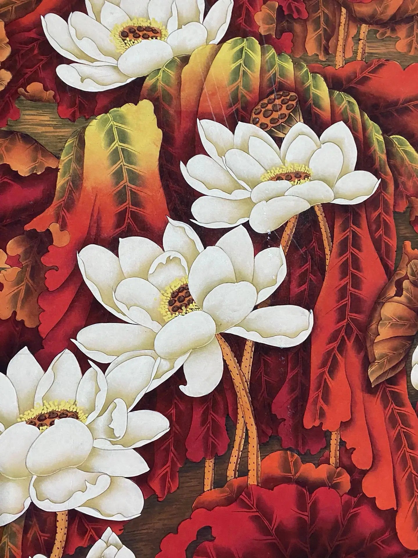 Vintage Chinese Lotus Scroll Painting with Calligraphy by Zhang Daqian