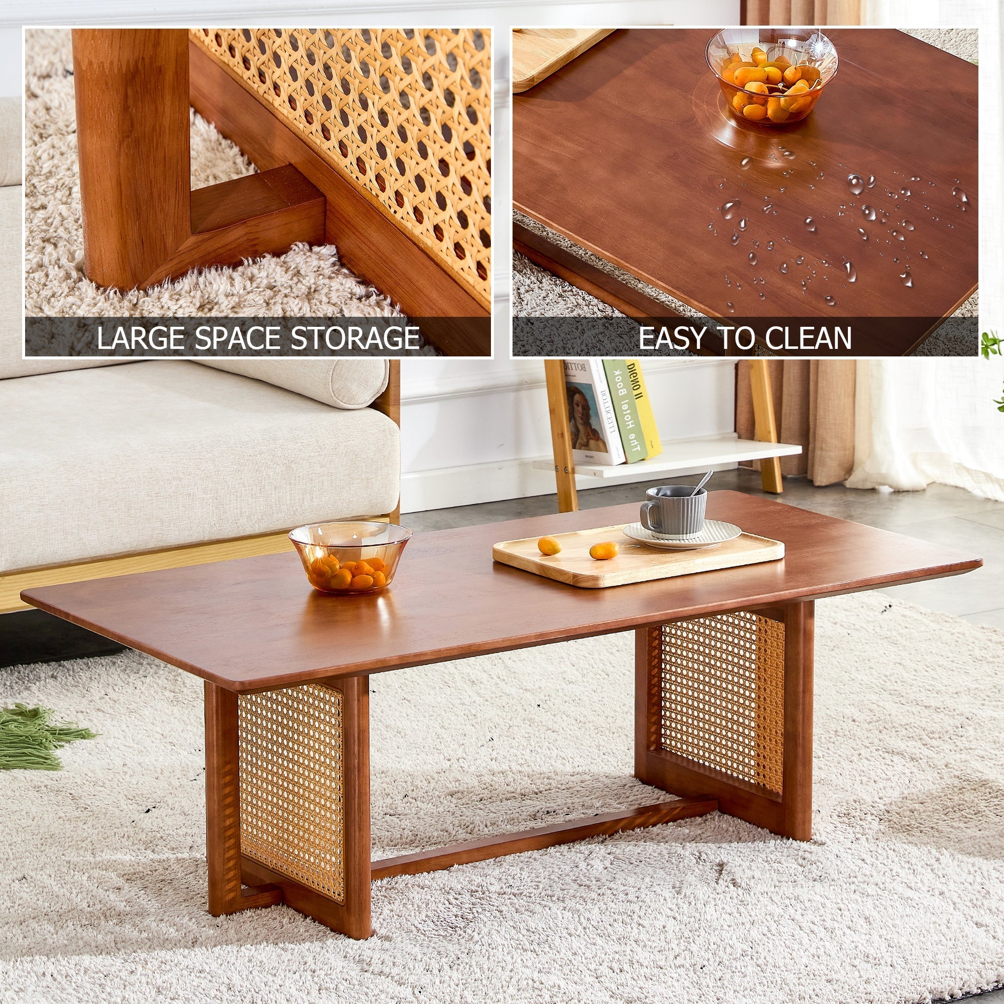 Chinese Style Imitation Rattan Tea Table Walnut Color