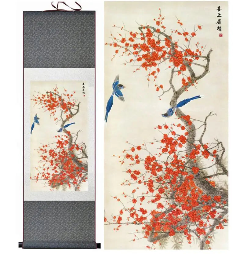 Birds and flower painting  silk  scroll painting  traditional birds and flower painting Chinese birds