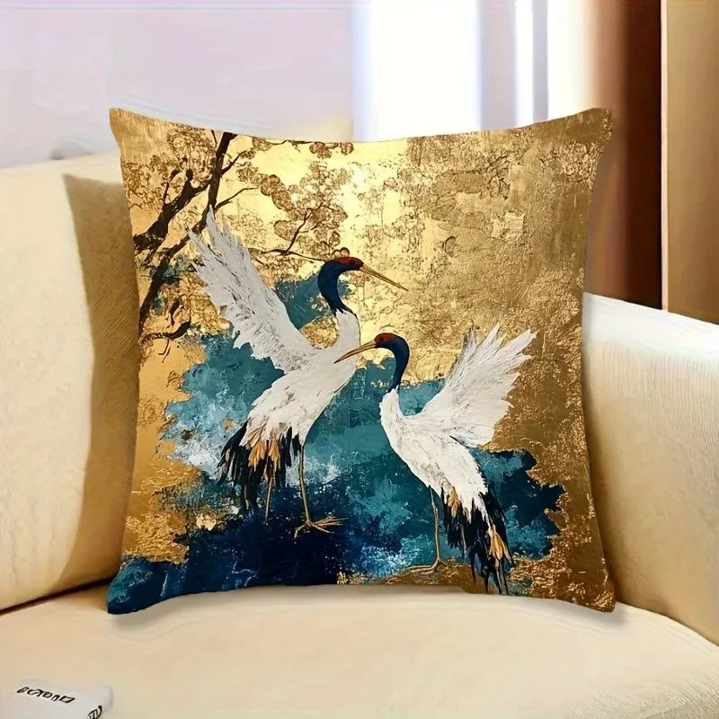 Elegant Oriental Crane Bird Pillowcase 2D Flat Printed