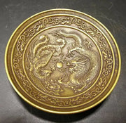 Old Brass Dragon & Phoenix Dish Plate – Asian Home Decor Collectible