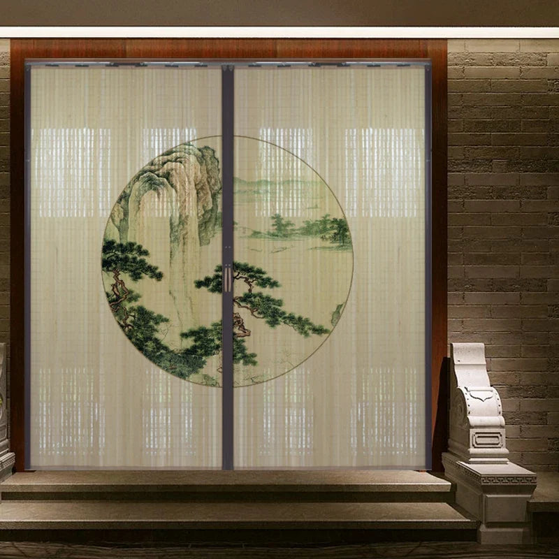 Printed Bamboo Sliding Door Partition Traditional Chinese Room Divider Foldable Screen