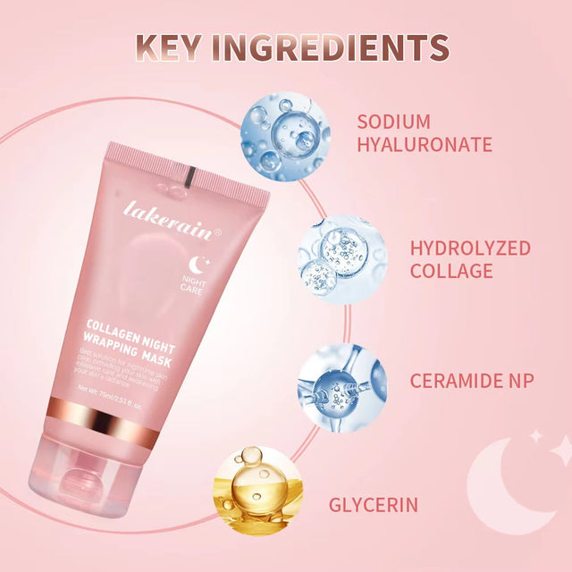 75Ml Collagen Peel-Off Mask Night Wrapping Facial Mud Firming Mask Daily 100G Collagen Jelly Cream Hydrolyzed Collagen Skin Care