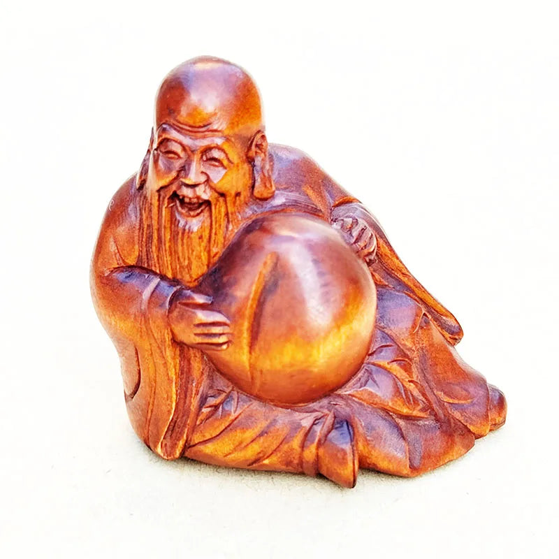 2" Boxwood God of Longevity Netsuke – Japanese Miniature