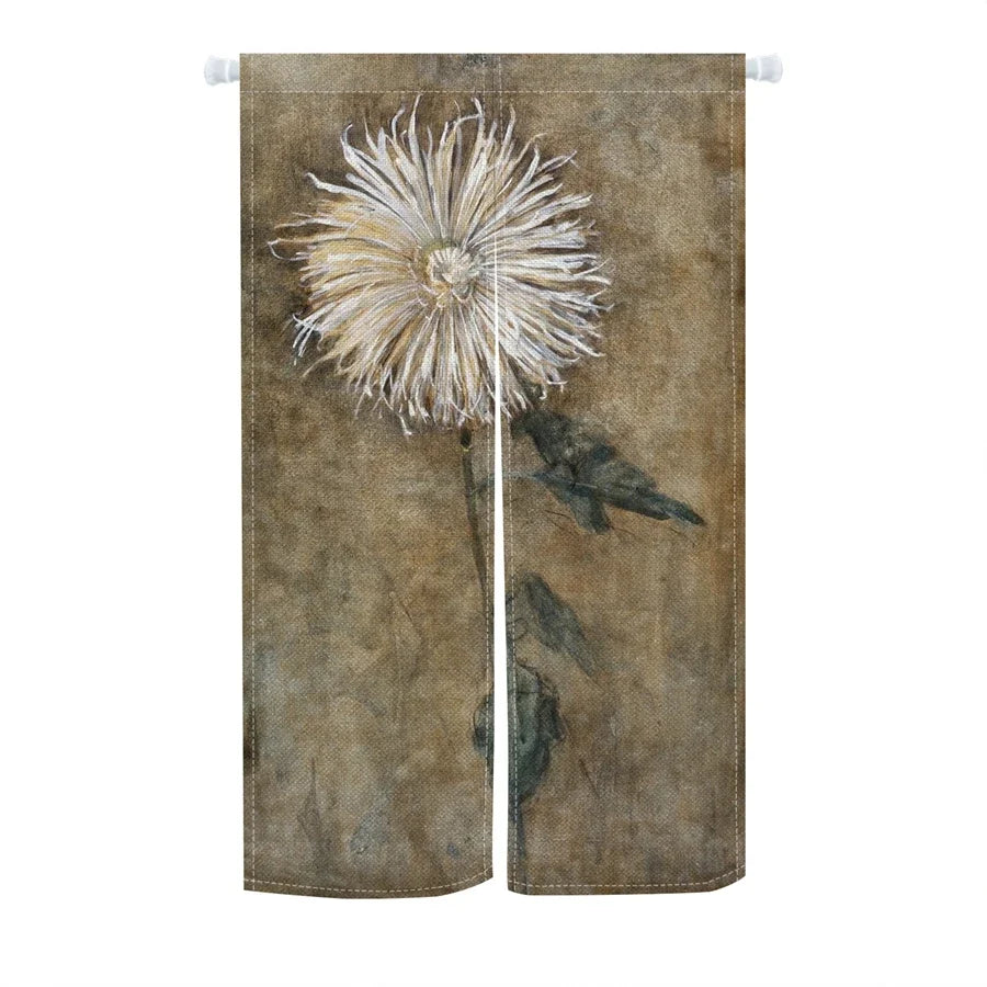 Japanese Ukiyo-e Floral Noren Door Curtain – Linen Blend Room Divider