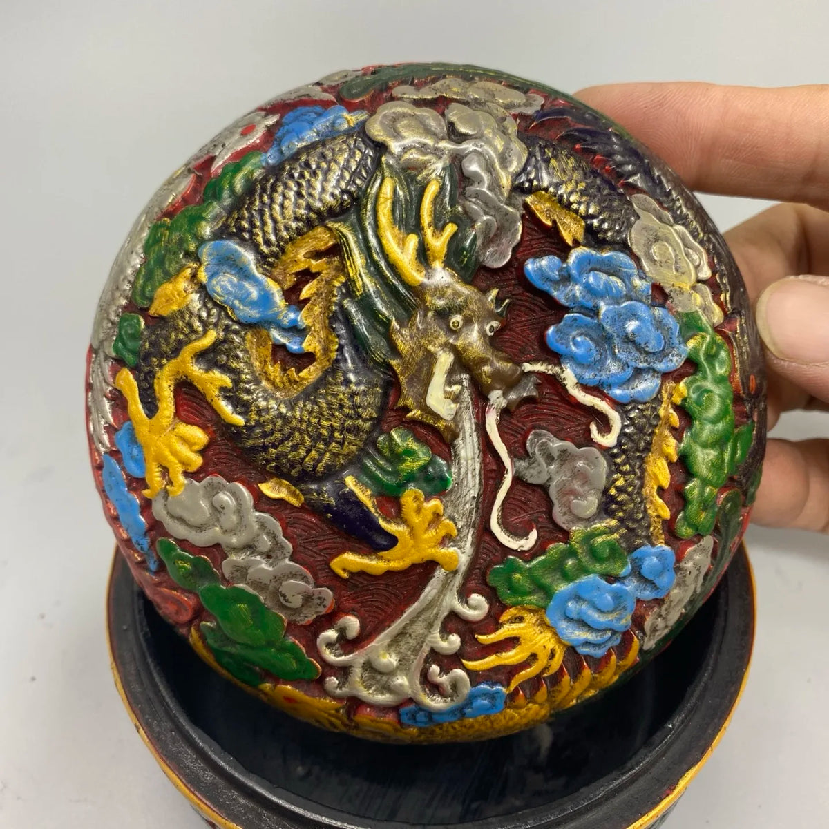 Antique Lacquerware Dragon Box – Qing-Style Hand-Painted (Collectible)