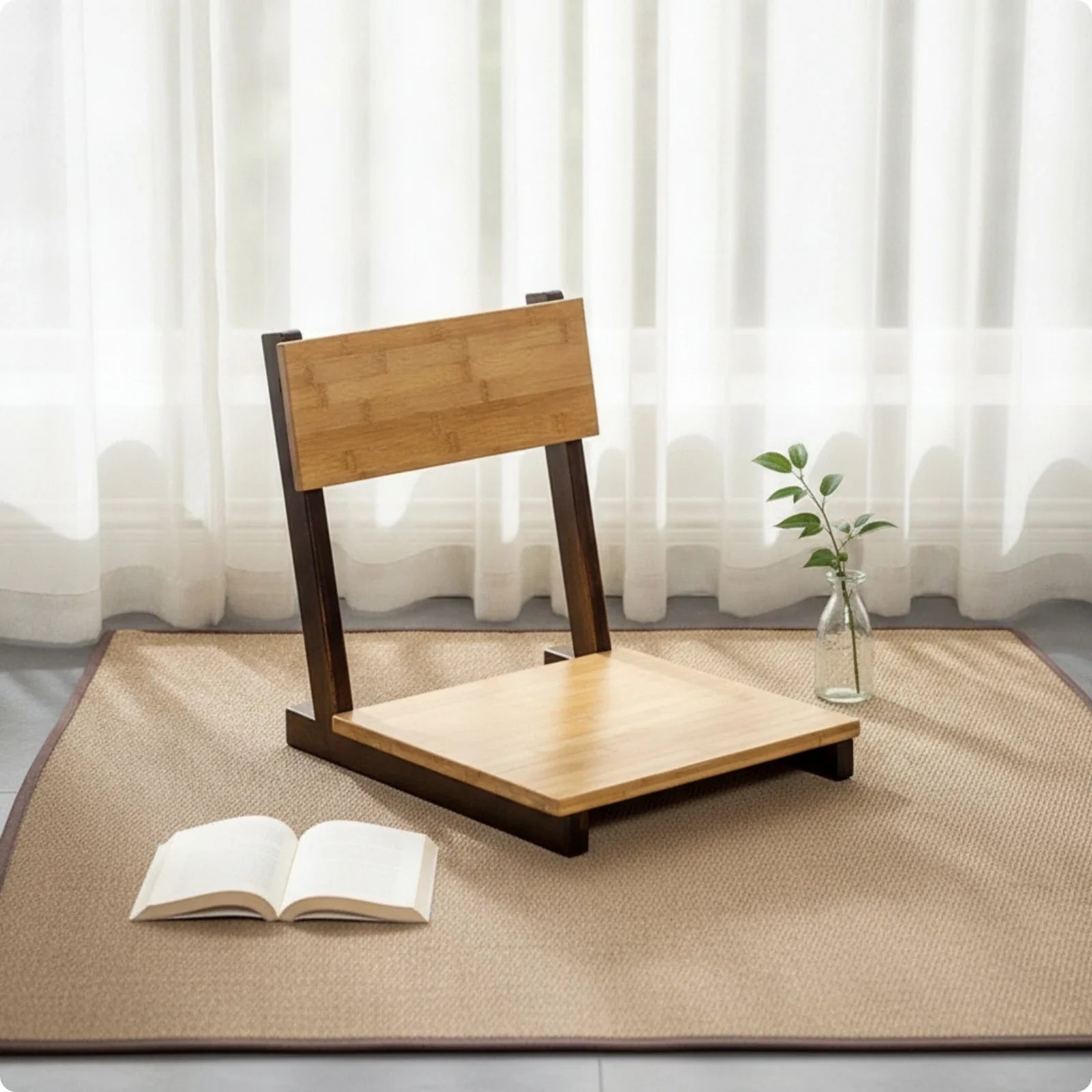 Bamboo Folding Floor Chair with Backrest – Japanese-Inspired Low-Profile Seat