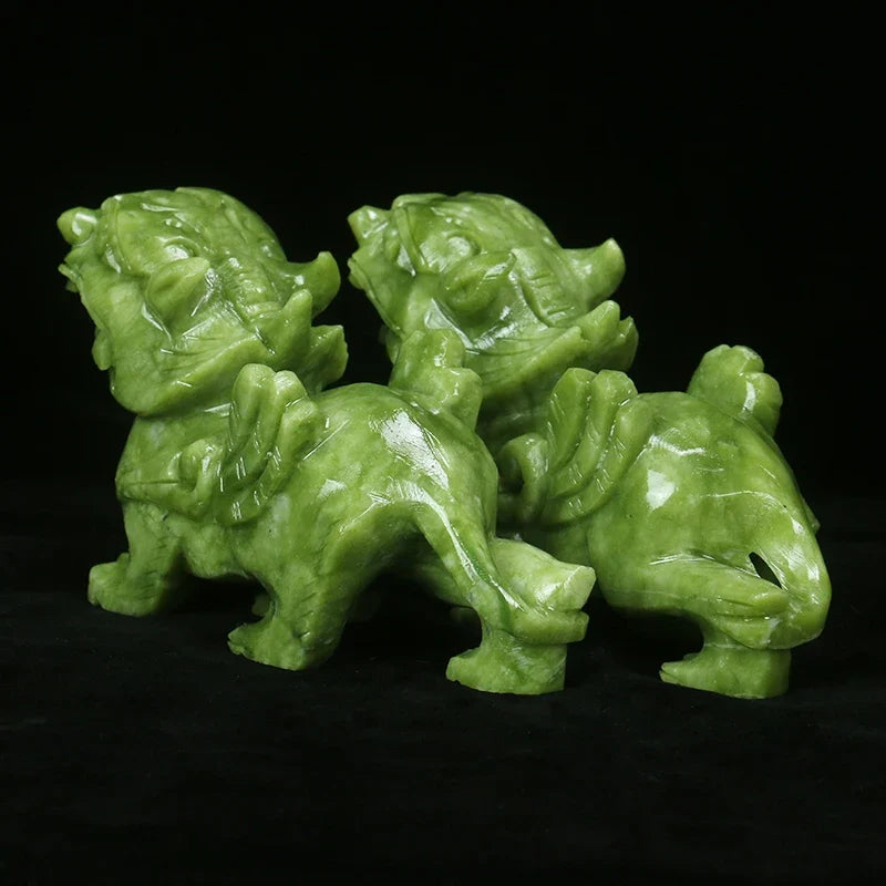 A Pair of Chinese Natural Jade Pixiu Statues Feng Shui