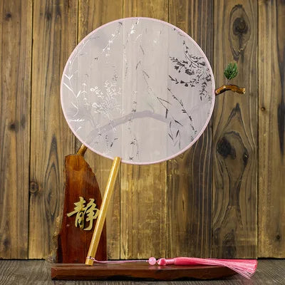 Translucent Silk Chinese Round Hand Fan, Floral Design