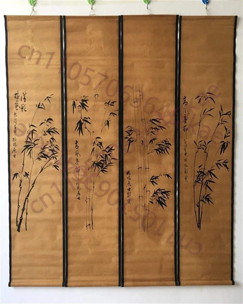 Four-Panel Bamboo Scroll Set – Chinese Middle Hall Hanging Paintings