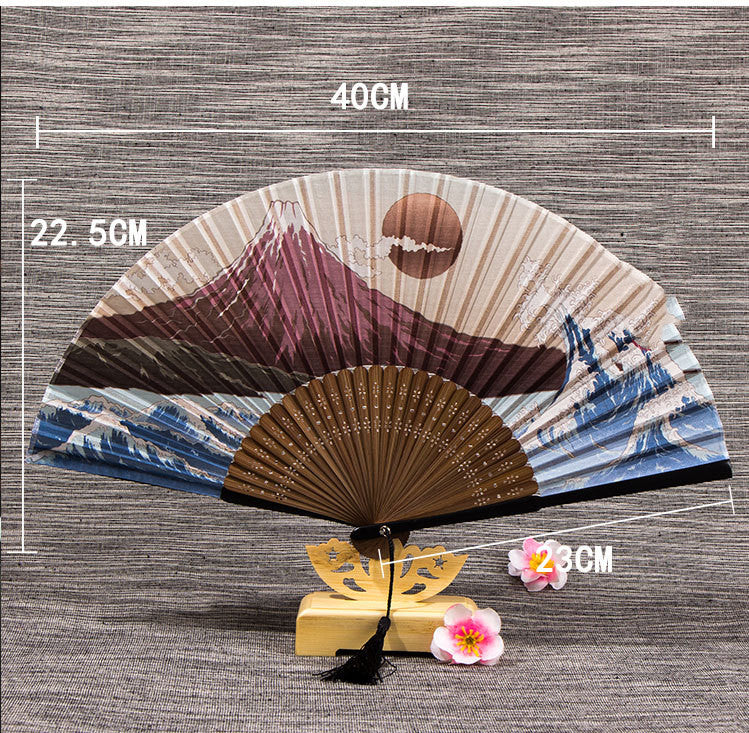 Matte Silk Bamboo Folding Fan with Tassel