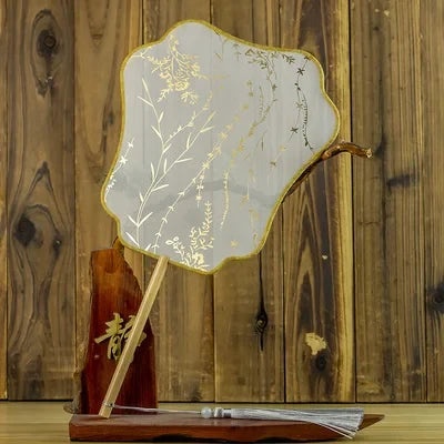 Translucent Silk Chinese Round Hand Fan, Floral Design