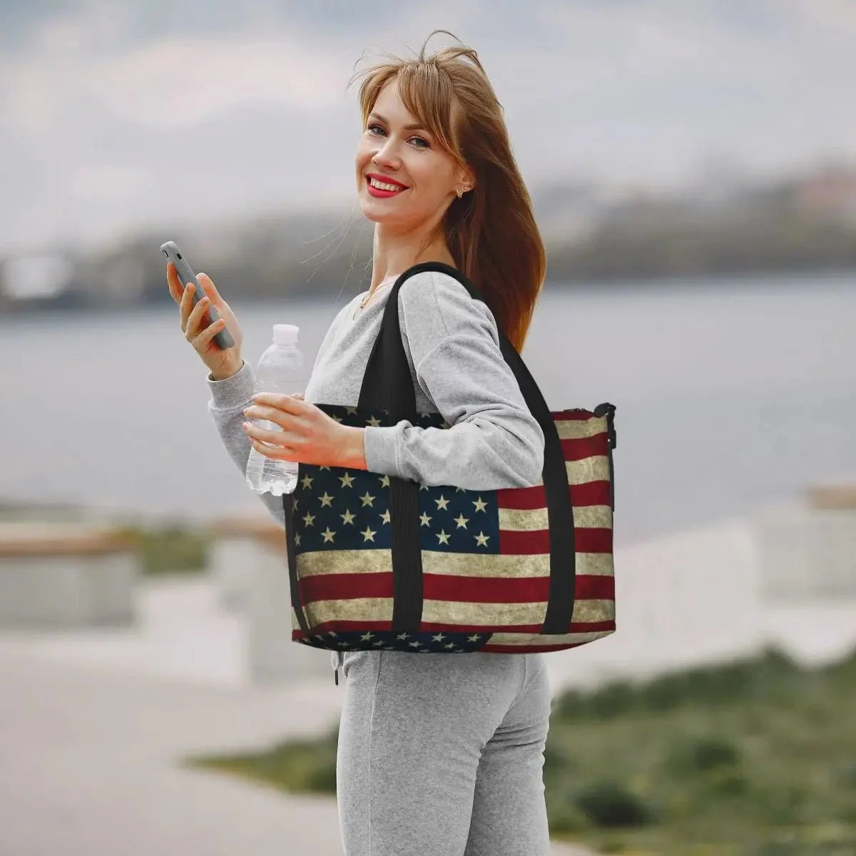 Custom Vintage American Flag Tote Bag