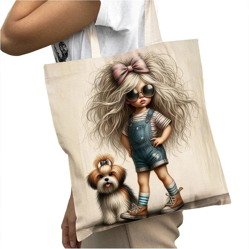 Cute Cartoon Girl Shopper Bags