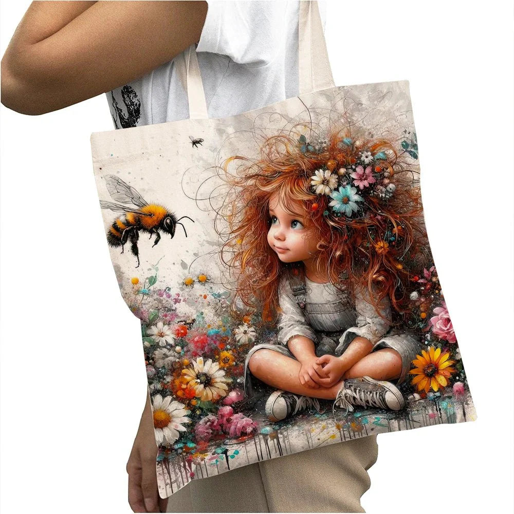 Cute Cartoon Girl Shopper Bags