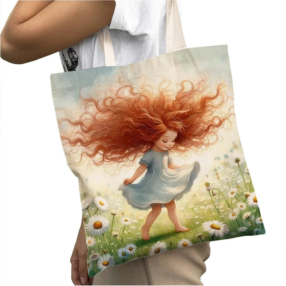 Cute Cartoon Girl Shopper Bags